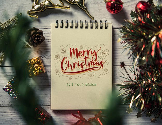 Notebook Mockup With Christmas Decoration Psd