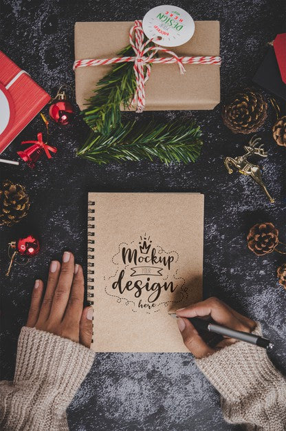 Notebook Mockup With Christmas Decoration Psd
