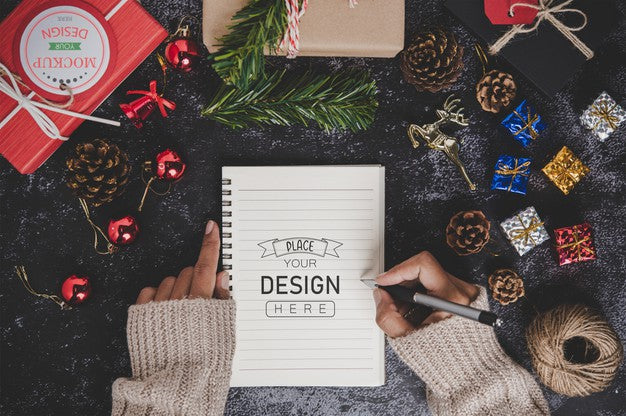 Notebook Mockup With Christmas Decoration Psd