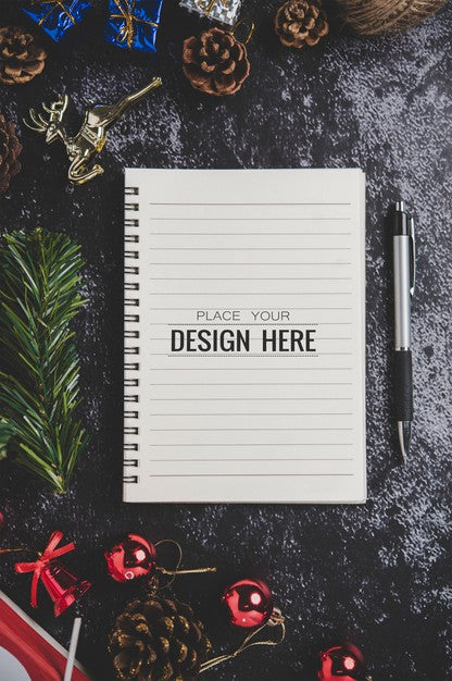Notebook Mockup With Christmas Decoration Psd