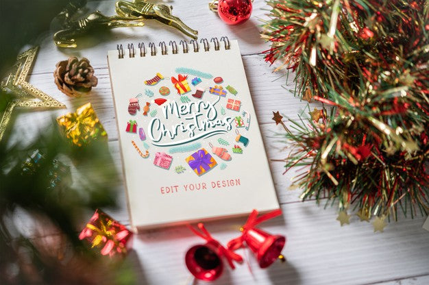 Notebook Mockup With Christmas Decoration Psd