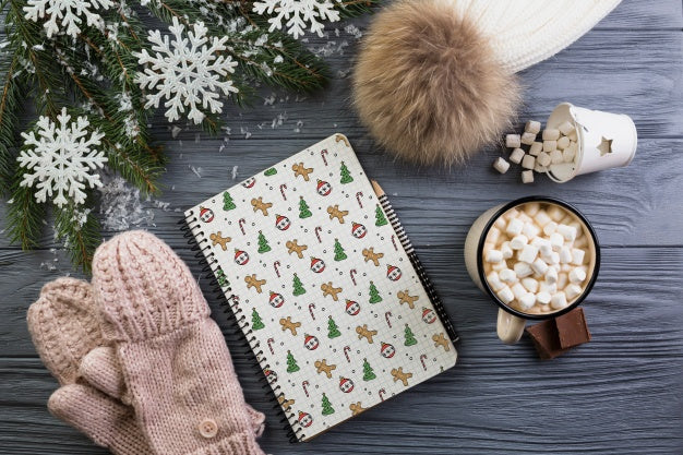 Notebook Mockup With Christmas Decoration Psd