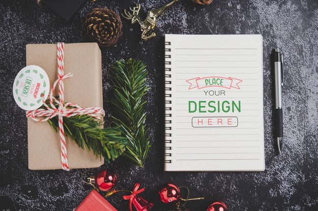 Notebook Mockup With Christmas Decoration Psd