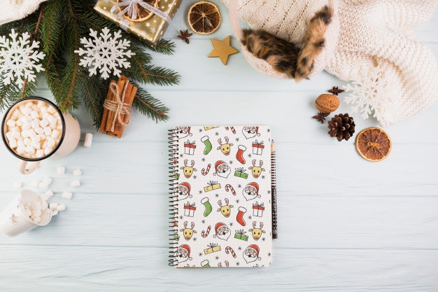 Notebook Mockup With Christmas Decoration Psd
