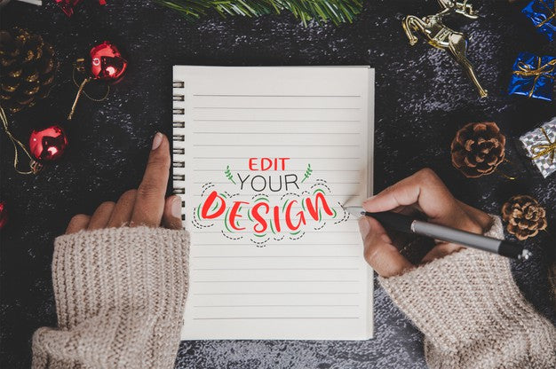 Notebook Mockup With Christmas Decoration Psd