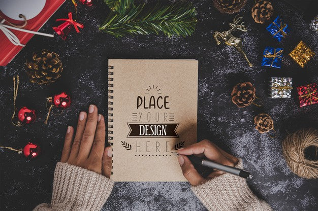 Notebook Mockup With Christmas Decoration Psd
