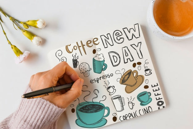 Notebook Mockup With Coffee Concept Psd