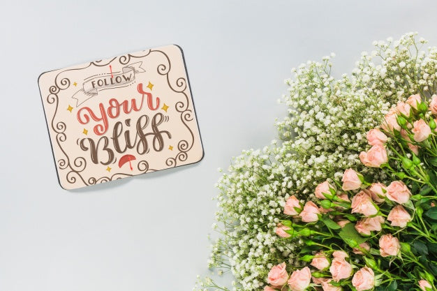 Notebook Mockup With Floral Decoration For Wedding Or Quote Psd