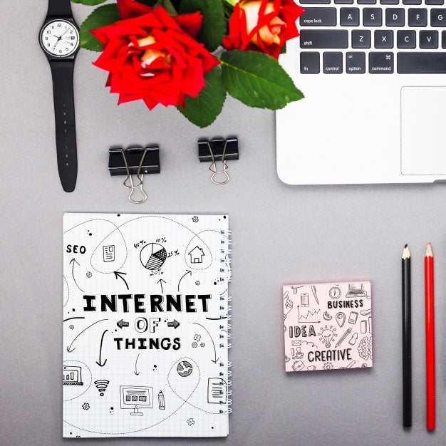 Notebook Mockup With Internet Objects Psd
