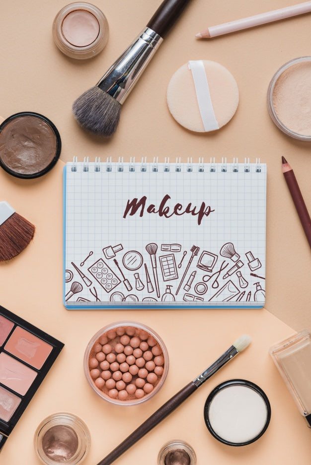 Notebook Mockup With Makeup Concept Psd