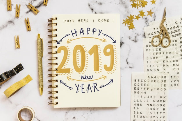 Notebook Mockup With New Year Concept Psd