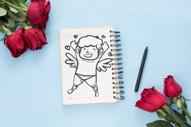 Notebook Mockup With Roses For Valentines Day Psd