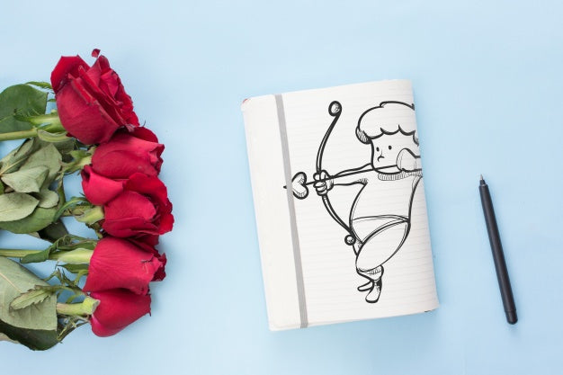 Notebook Mockup With Roses For Valentines Day Psd