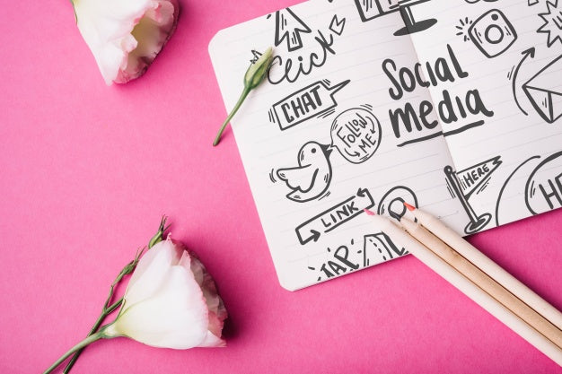 Notebook Mockup With Roses Psd