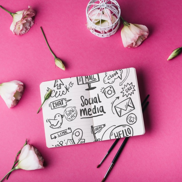 Notebook Mockup With Roses Psd