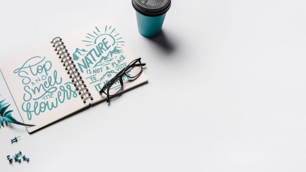 Notebook Mockup With Take Away Coffee Cup Psd