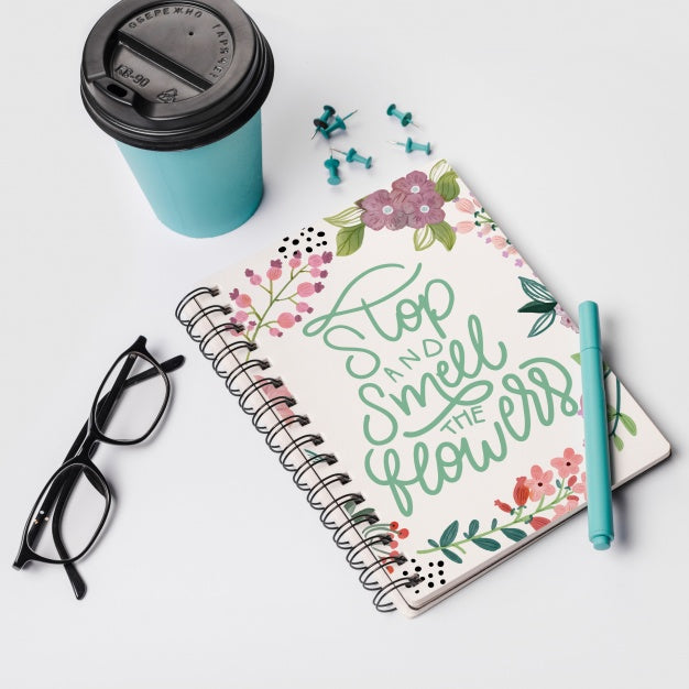 Notebook Mockup With Take Away Coffee Cup Psd