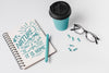 Notebook Mockup With Take Away Coffee Cup Psd