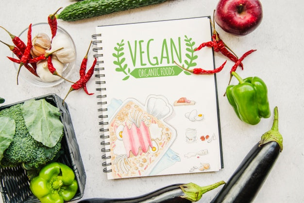 Notebook Mockup With Vegan Food Psd