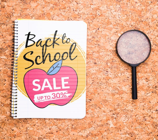 Notebook Next To Magnifier Mock-Up Psd