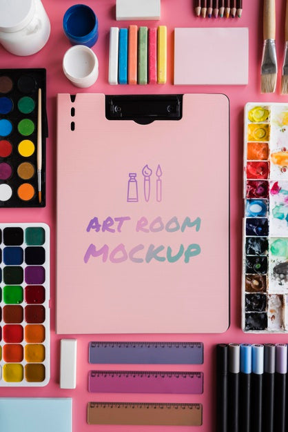 Notebook With Brush Top View Psd