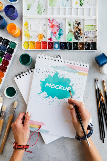 Notebook With Brush Top View Psd