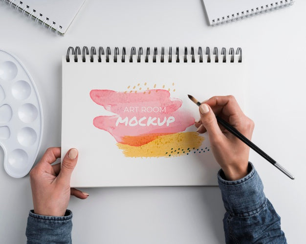 Notebook With Brush Top View Psd