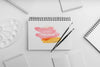 Notebook With Brush Top View Psd