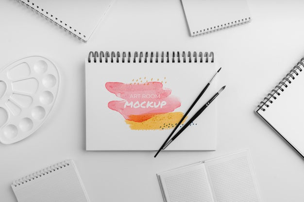 Notebook With Brush Top View Psd
