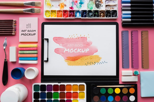 Notebook With Brush Top View Psd