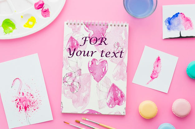 Notebook With Drawing On Paper Sheets Psd