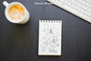 Notebook With Drawings, Coffee Mug And Keyboard Psd