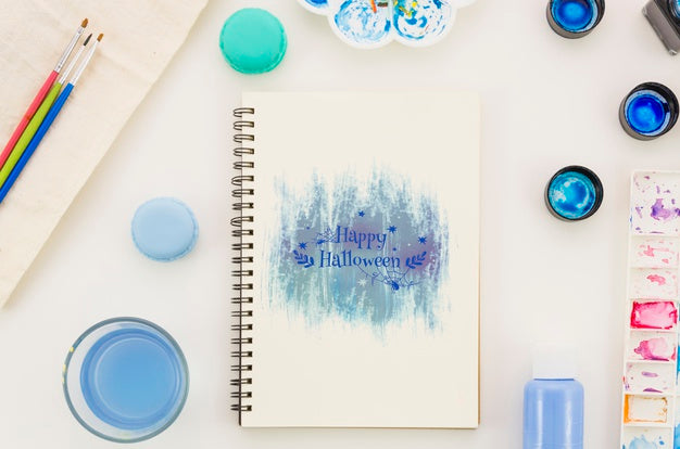 Notebook With Happy Halloween Draw Psd