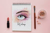 Notebook With Makeup For Eyes Concept Psd