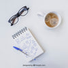 Notebook With Pen, Glasses And Coffee Psd