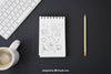 Notebook With Pencil Drawing, Keyboard And Coffee Mug Psd