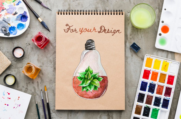 Notebook With Realistic And Colorful Draw Psd