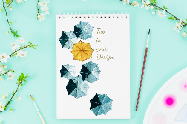 Notebook With Realistic Umbrellas Draw Psd