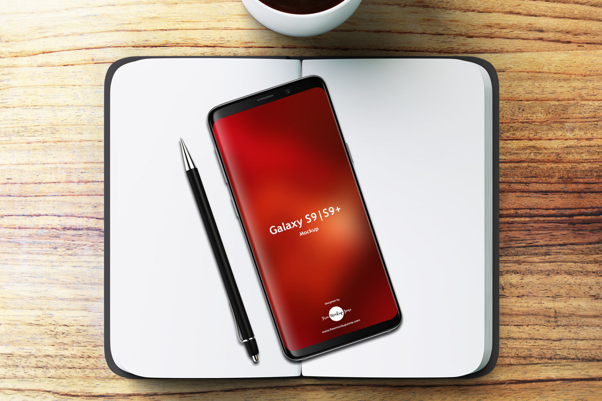 Notebook With Samsung Galaxy S9 & S9+ Mockup 2018
