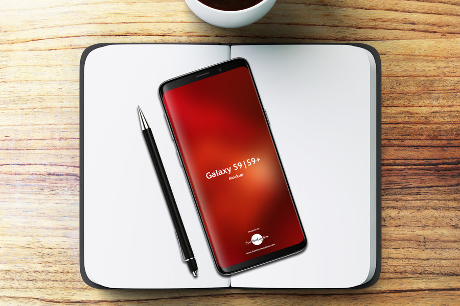 Notebook With Samsung Galaxy S9 & S9+ Mockup 2018