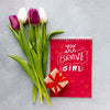 Notebook With Tulips Bouquet And Gift Psd