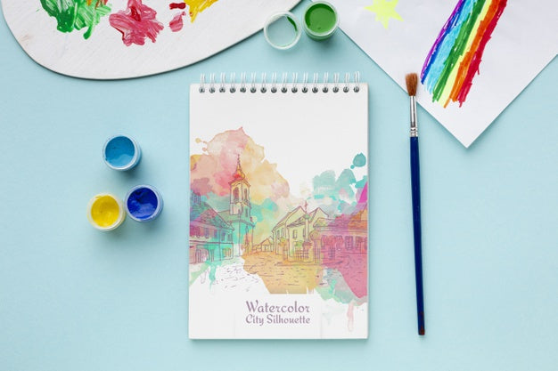 Notebook With Watercolors Psd