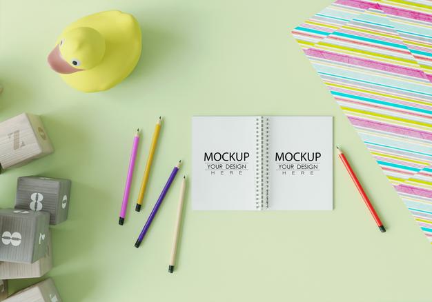 Notebook With Workspace Mockup Psd
