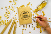 Notepad And Golden Accessories With Hand Top View Psd