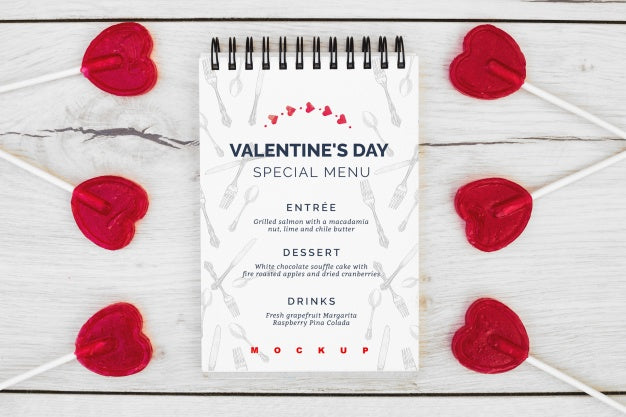 Notepad Mockup For Valentines Menu Psd