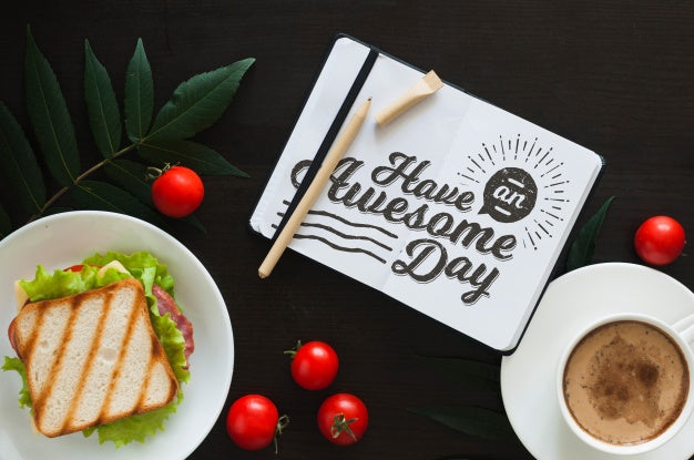 Notepad Mockup With Breakfast Psd