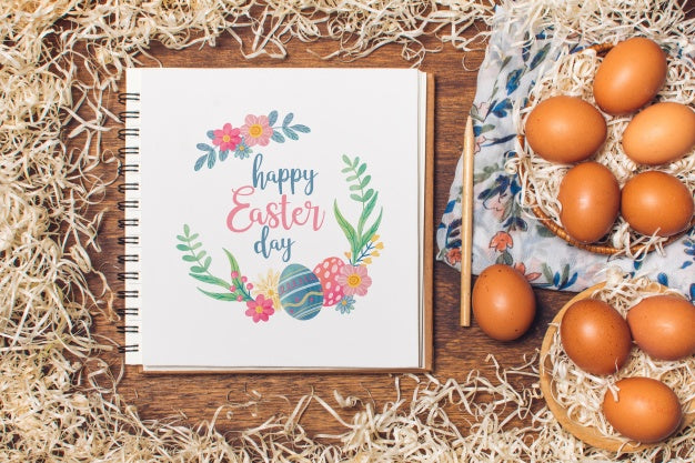 Notepad Mockup With Easter Concept Psd