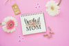 Notepad Mockup With Flat Lay Mothers Day Composition Psd