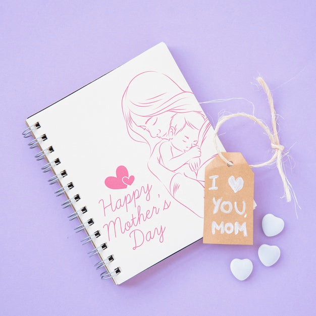Notepad Mockup With Flat Lay Mothers Day Composition Psd