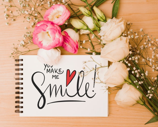 Notepad Mockup With Floral Decoration Psd